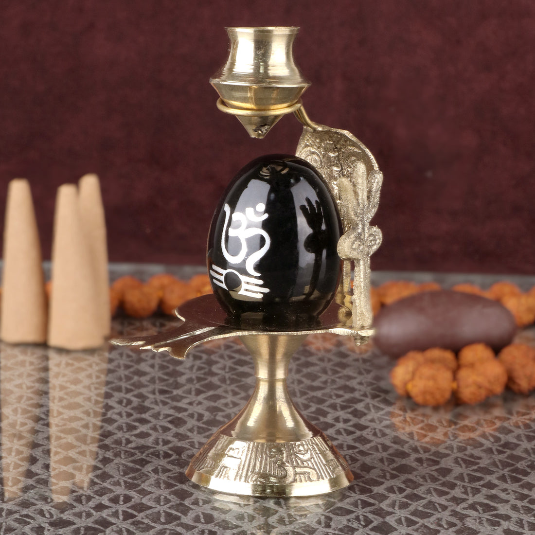 Mahadev Black Stone Shivling With Nag, Trishul, And Abhishek Patra
