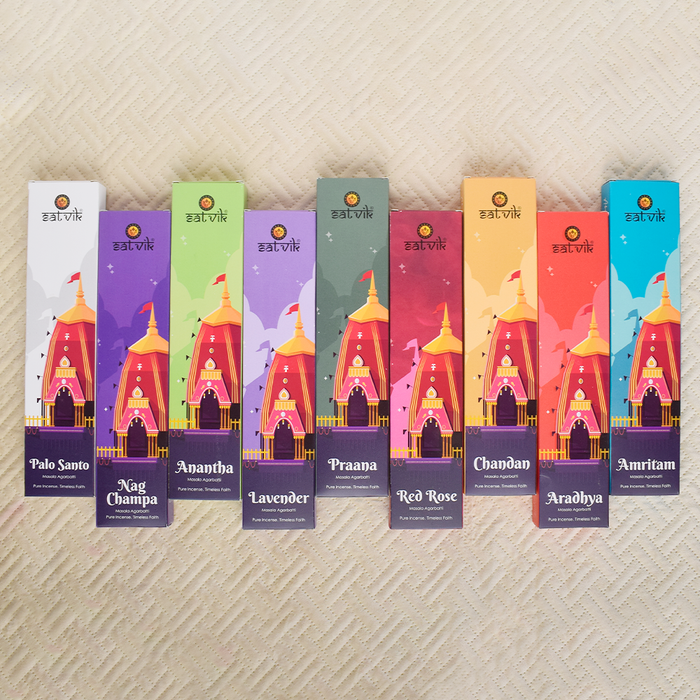 Combo Incense Sticks Set of 9 packs with assorted natural fragrances for pooja, meditation, and relaxation. India’s Largest Pooja Accessories Brand - www.satvikstore.in