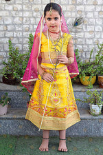 Yellow Radha costume for girls with dupatta and traditional design—India's Largest Pooja Accessories Brand – www.satvikstore.in