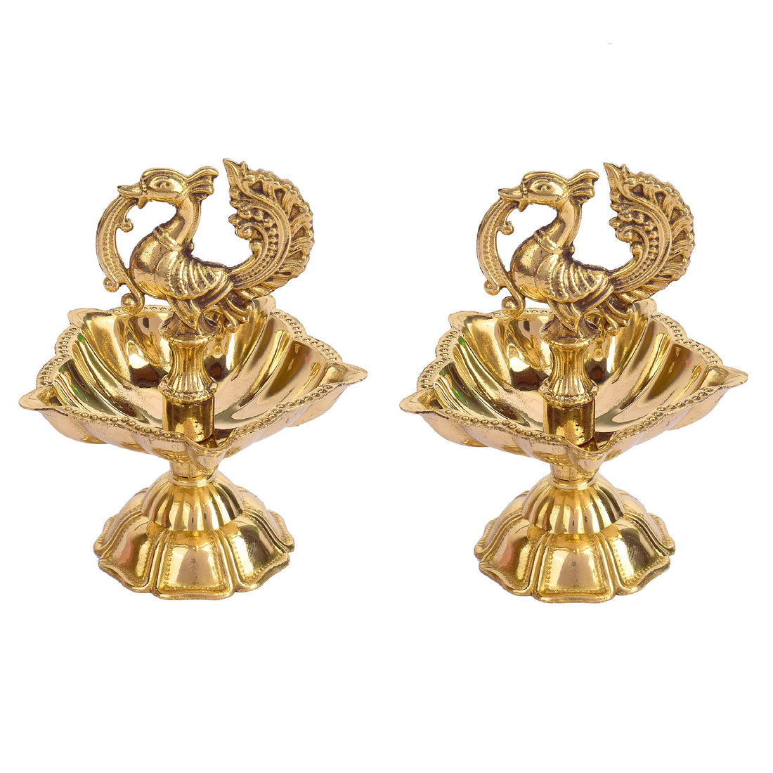3–3.5 Inch Peacock Brass Diya (Small)– Elegant Brass Oil Lamp