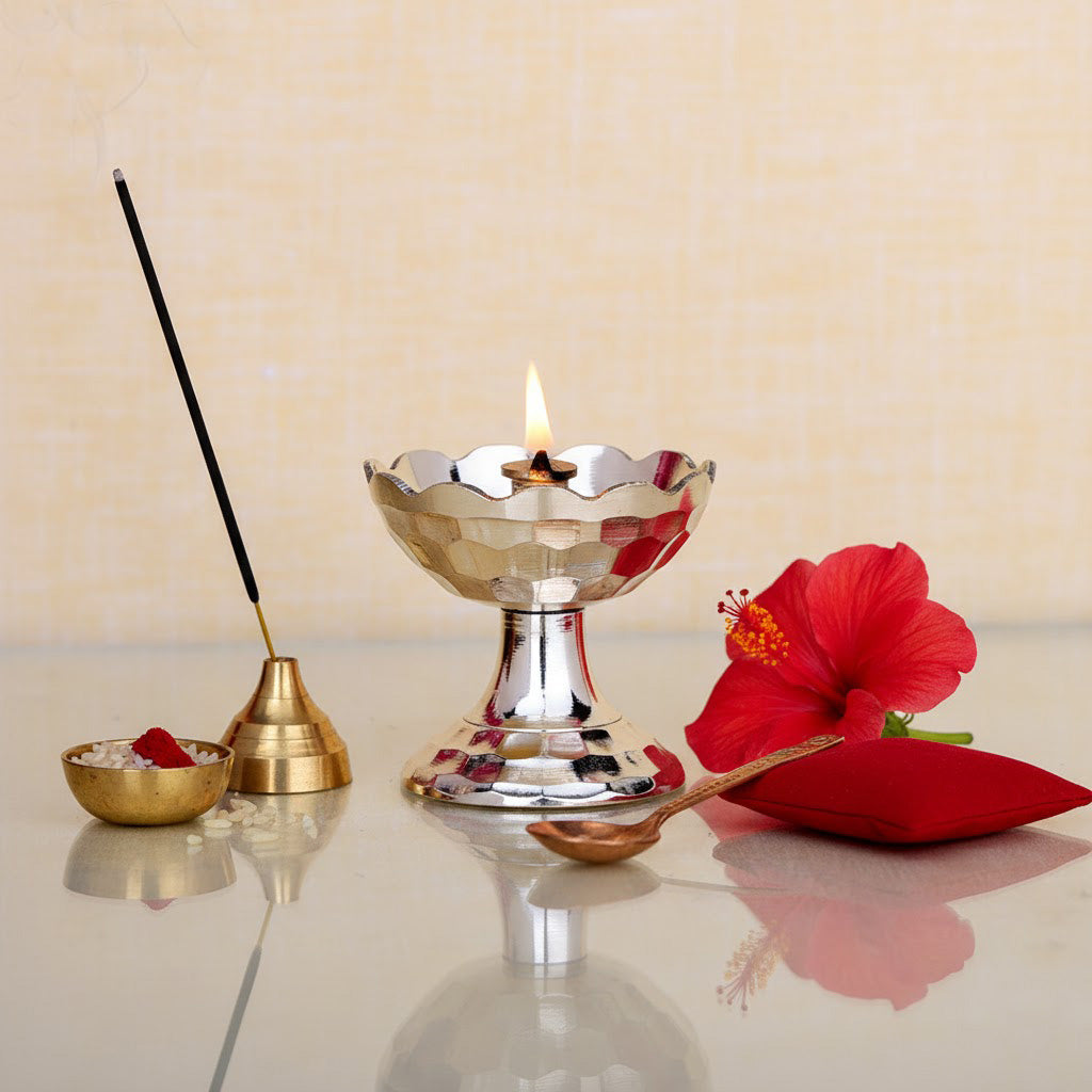 Brass Flower-Shaped Payali Diya