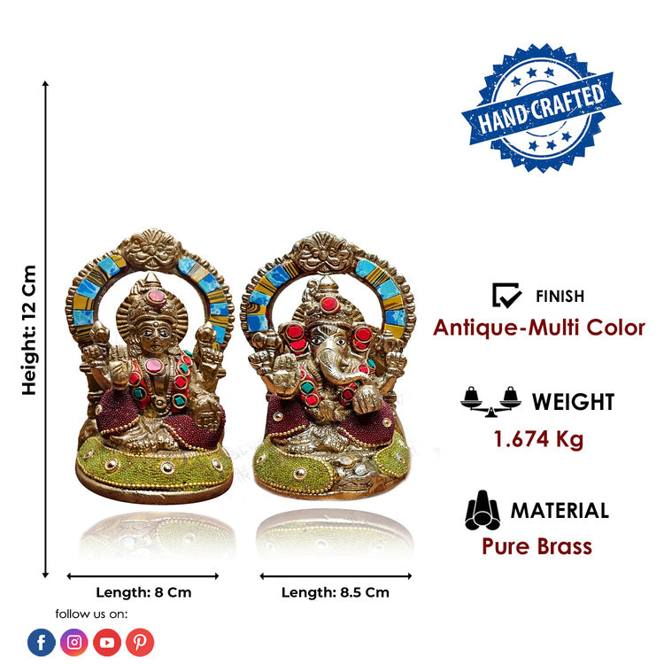 4.7 Inch Brass Lakshmi Ganesha Statue