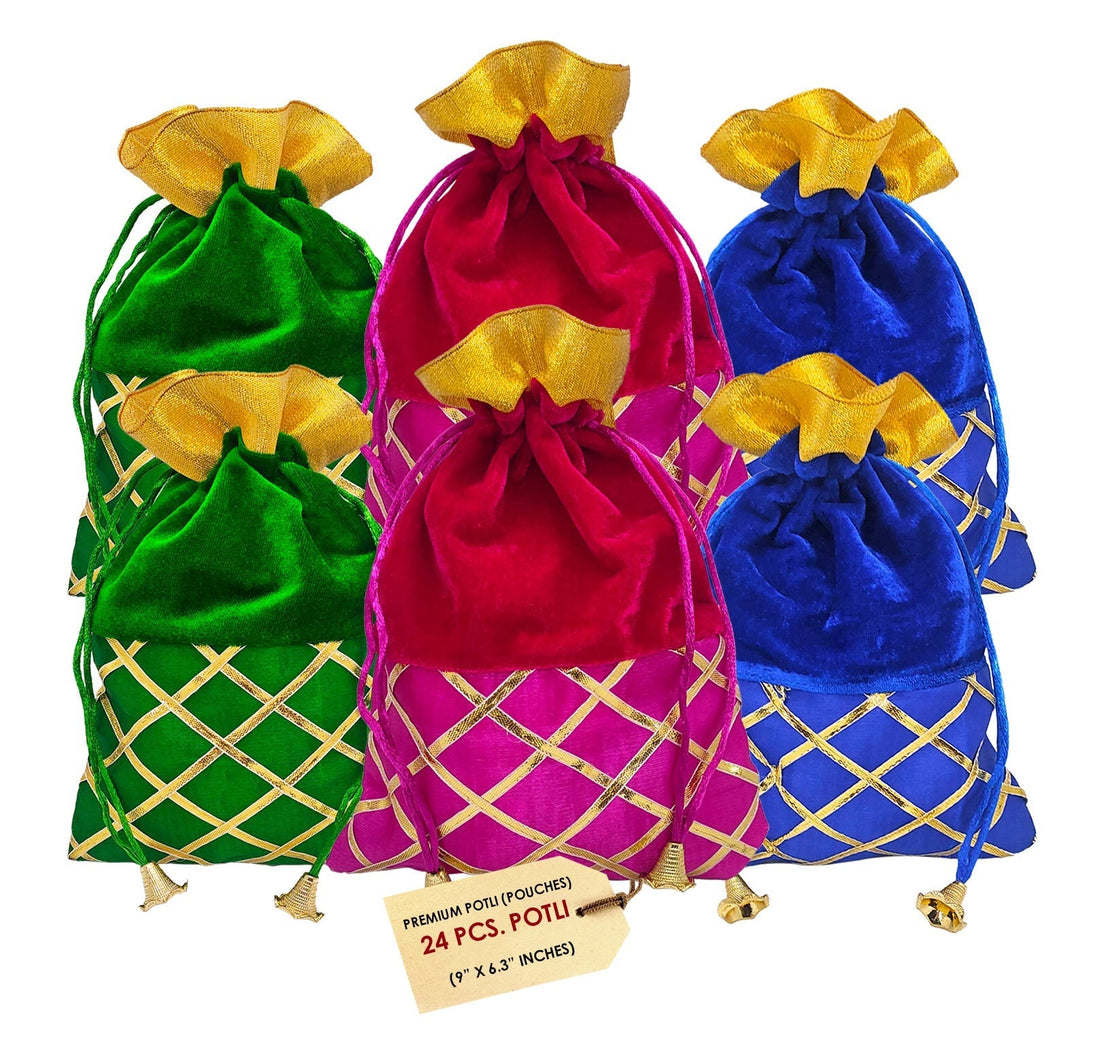 Designer Valvet Potli Dry Fruit Favour Pouches Puja Store Online Pooja Items Online Puja Samagri Pooja Store near me www.satvikstore.in