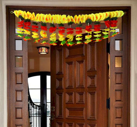 Artificial Flower Bandarwal Floral Toran Design 13 for Door Decoration with vibrant marigold and leaf pattern – perfect for festive home décor. India’s Largest Pooja Accessories Brand – www.satvikstore.in