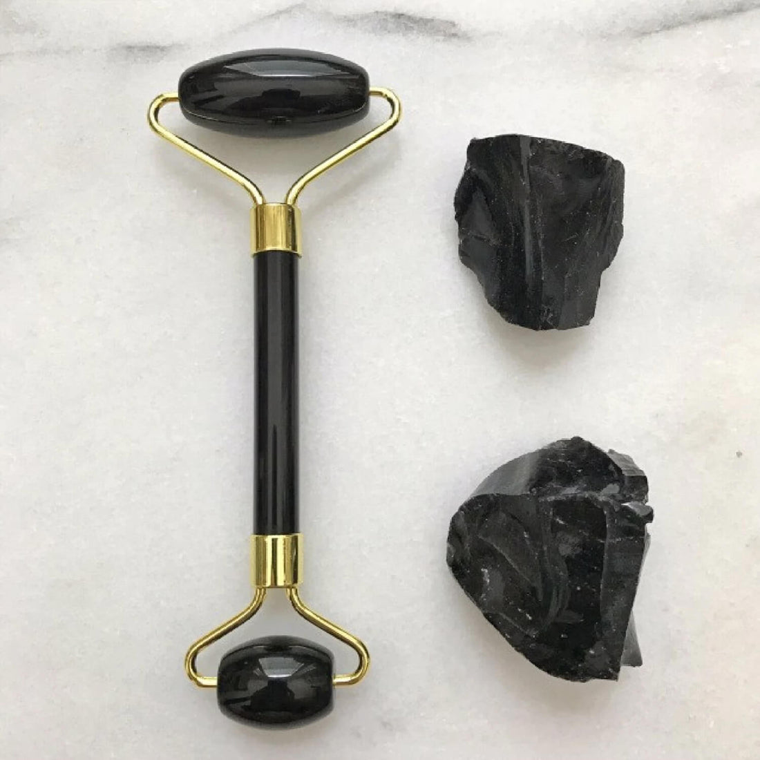 Black Obsidian Face Roller with Gua Sha – Detox & Glow Naturally