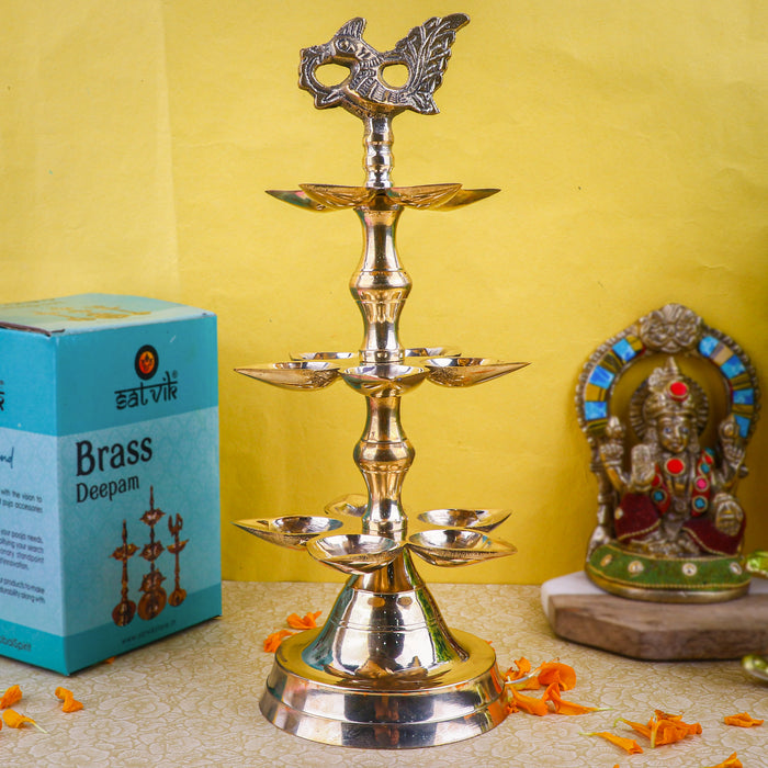 Brass 3 Step Panchmukhi Peacock Kerala Diya | India’s Largest Pooja Accessories Brand – www.satvikstore.in