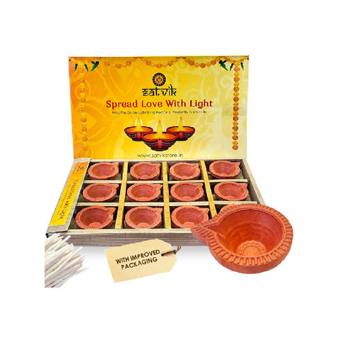 Earthen Clay Diya 12 Pc Set | India’s Largest Pooja Accessories Brand – www.satvikstore.in