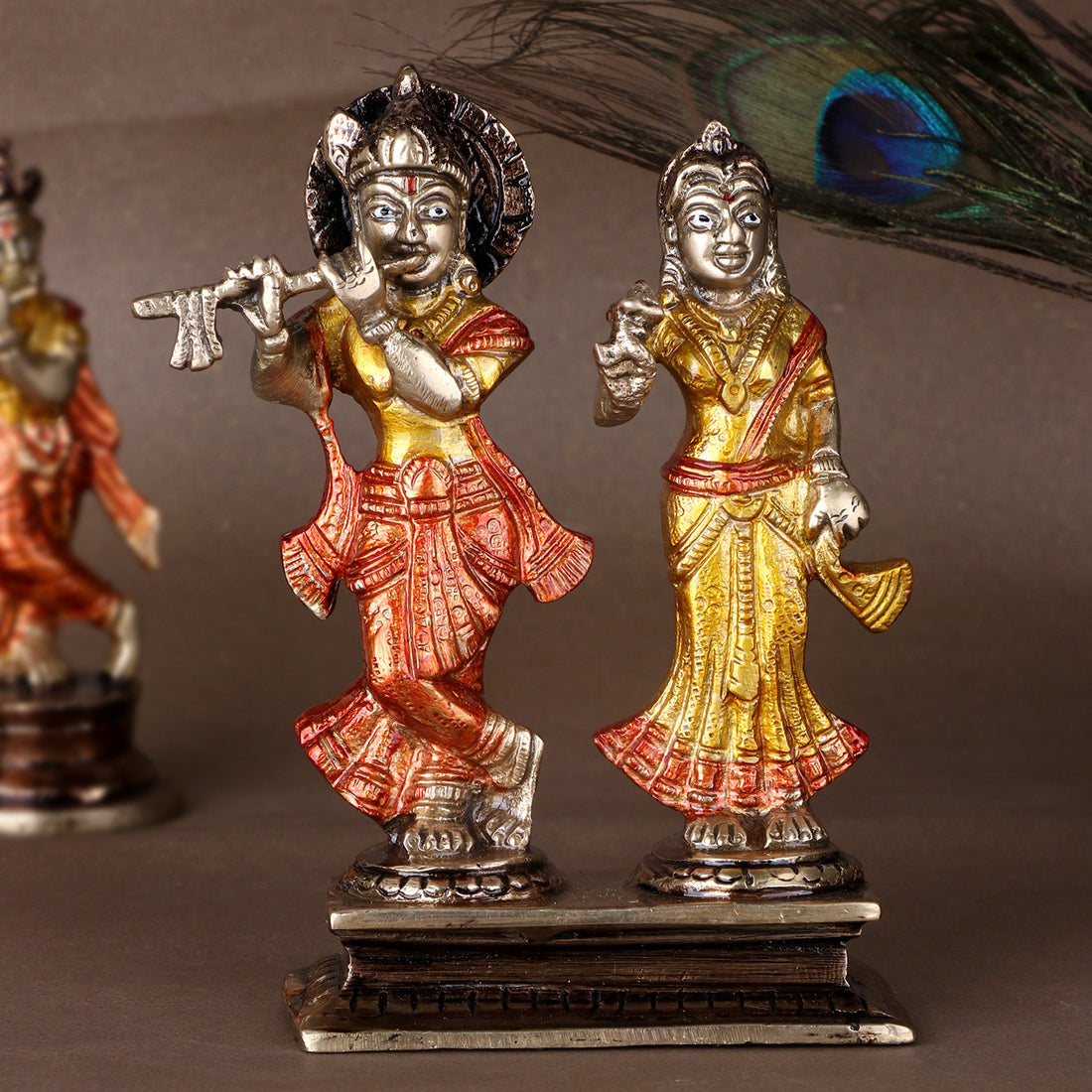 5.9 Inch Gorgeous Radha Rani And Krishna Kanhaiya Colorful Brass Idol