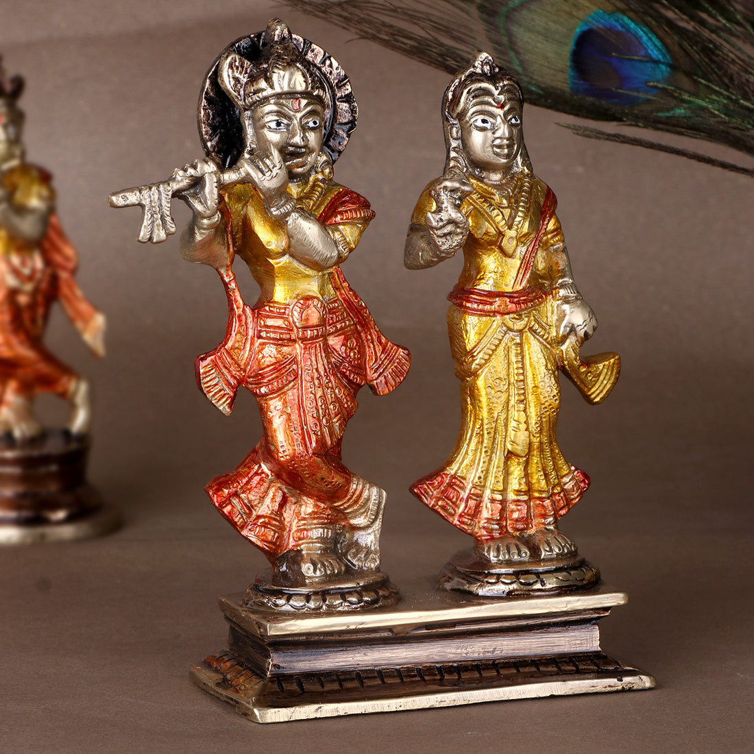 5.9 Inch Gorgeous Radha Rani And Krishna Kanhaiya Colorful Brass Idol