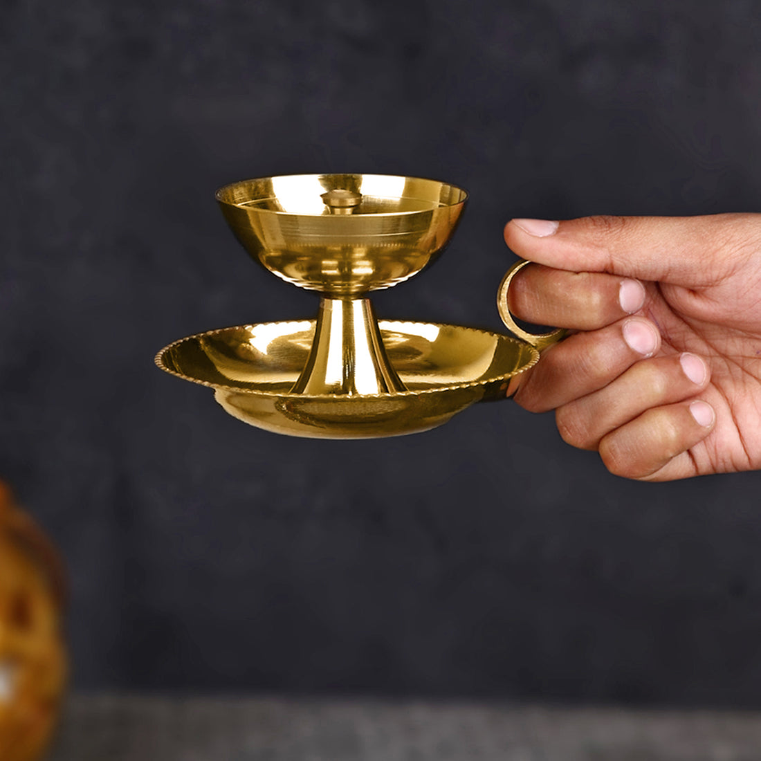 Pure Brass Aarti Akhand Diya With Ring Holder