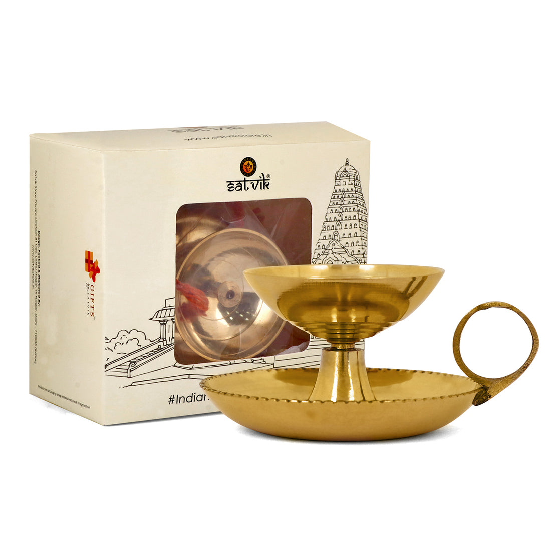 Pure Brass Aarti Akhand Diya With Ring Holder