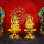 2 Pc Laxmi Ganesha Pair Metal Diya