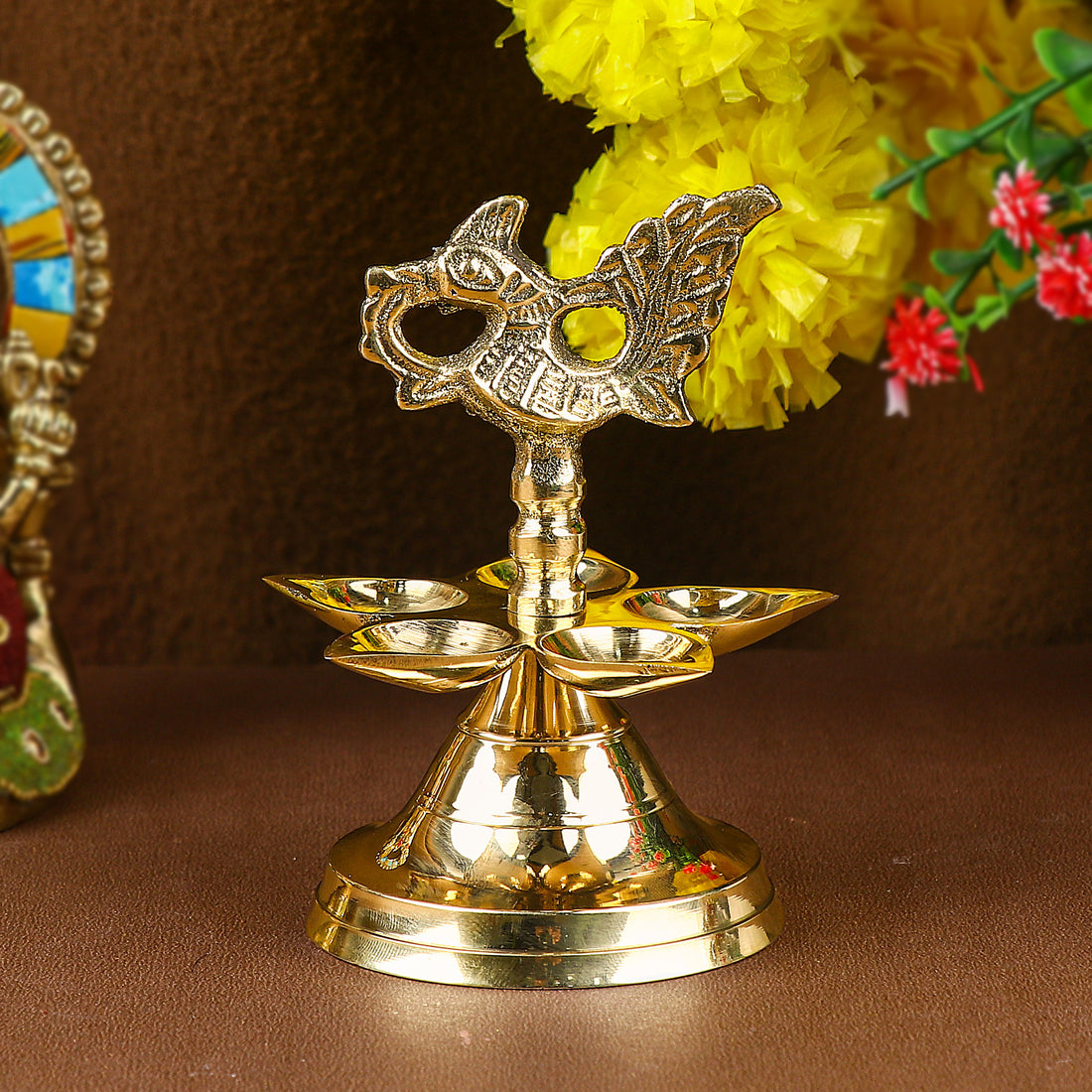 Brass 1 Step Panchmukhi Peacock Kerala Diya