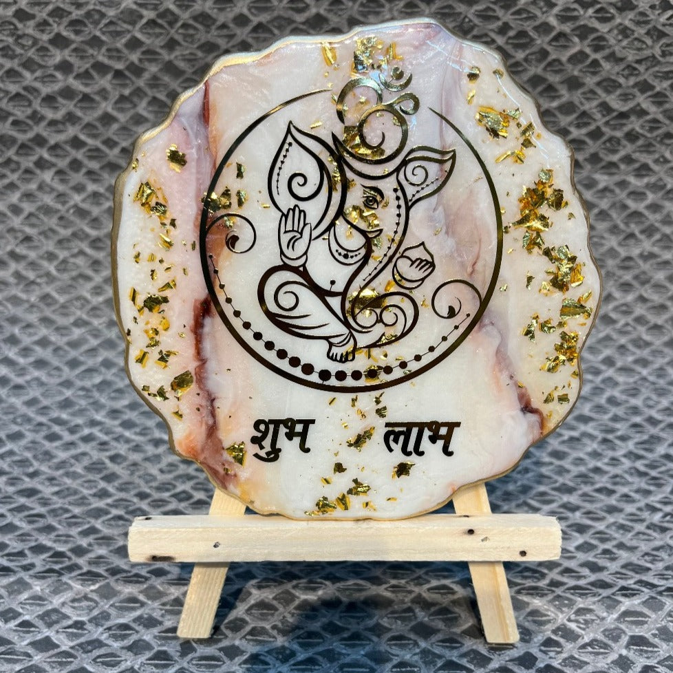 Decorative Ganesha Shubh Labh Frame With Stand Made With Epoxy