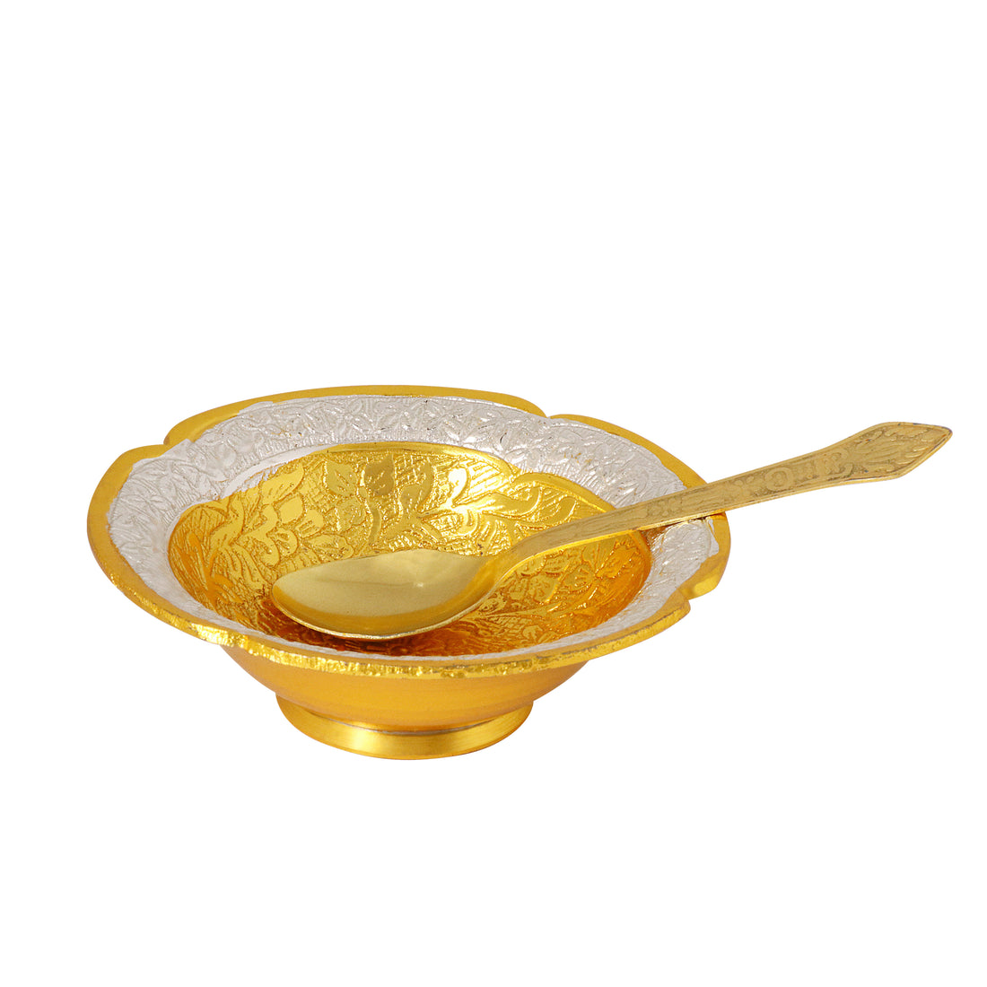 Decorative Embossed Four Face Golden Base Bowl