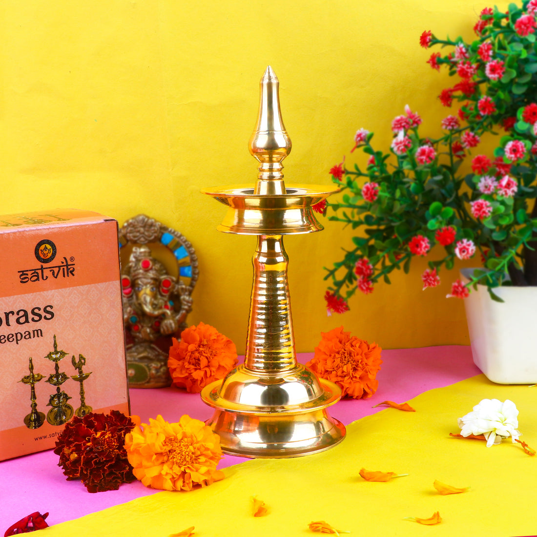 11 Inch Small Brass Kerala Diya. AKP NilaVilakku Deepam