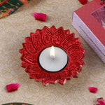Floral Chakra Metal Diya in Red Color (Pack of 2)