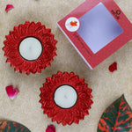 Floral Chakra Metal Diya in Red Color (Pack of 2)