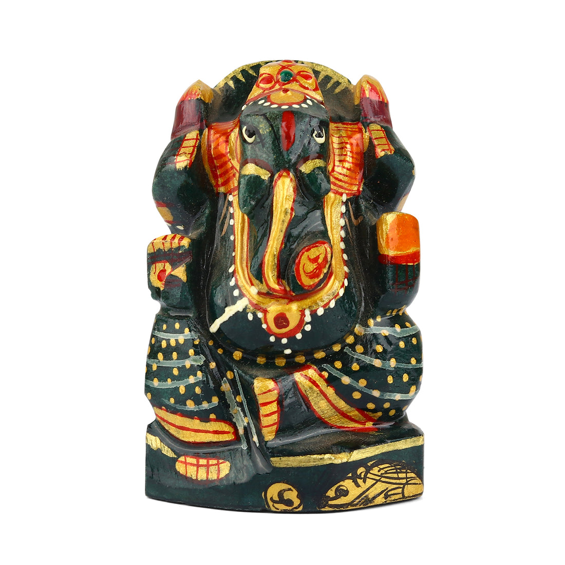 Natural Hand Printed Green Jade Stone Margaj Ganesh Statue