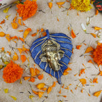 1 Pc Lord Ganesh Face on Leaf Patta Wall Hanging Green