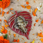 1 Pc Lord Ganesh Face on Leaf Patta Wall Hanging - Blue