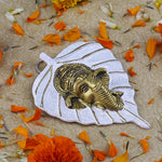 1 Pc Lord Ganesh Face on Leaf Patta Wall Hanging - Blue