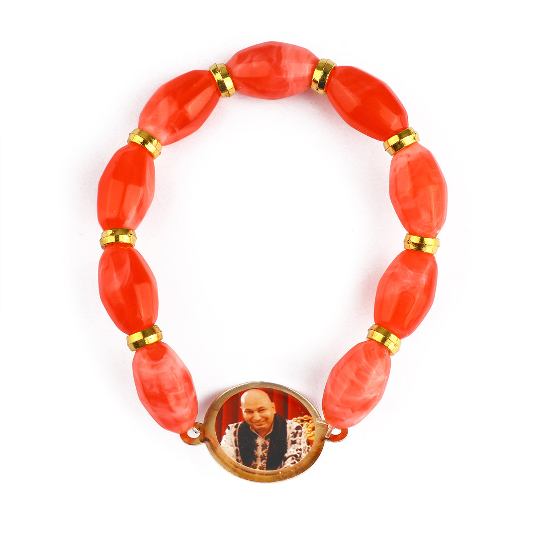 Ravishing Red Long Beads Bracelet with Jai Guruji Swaroop
