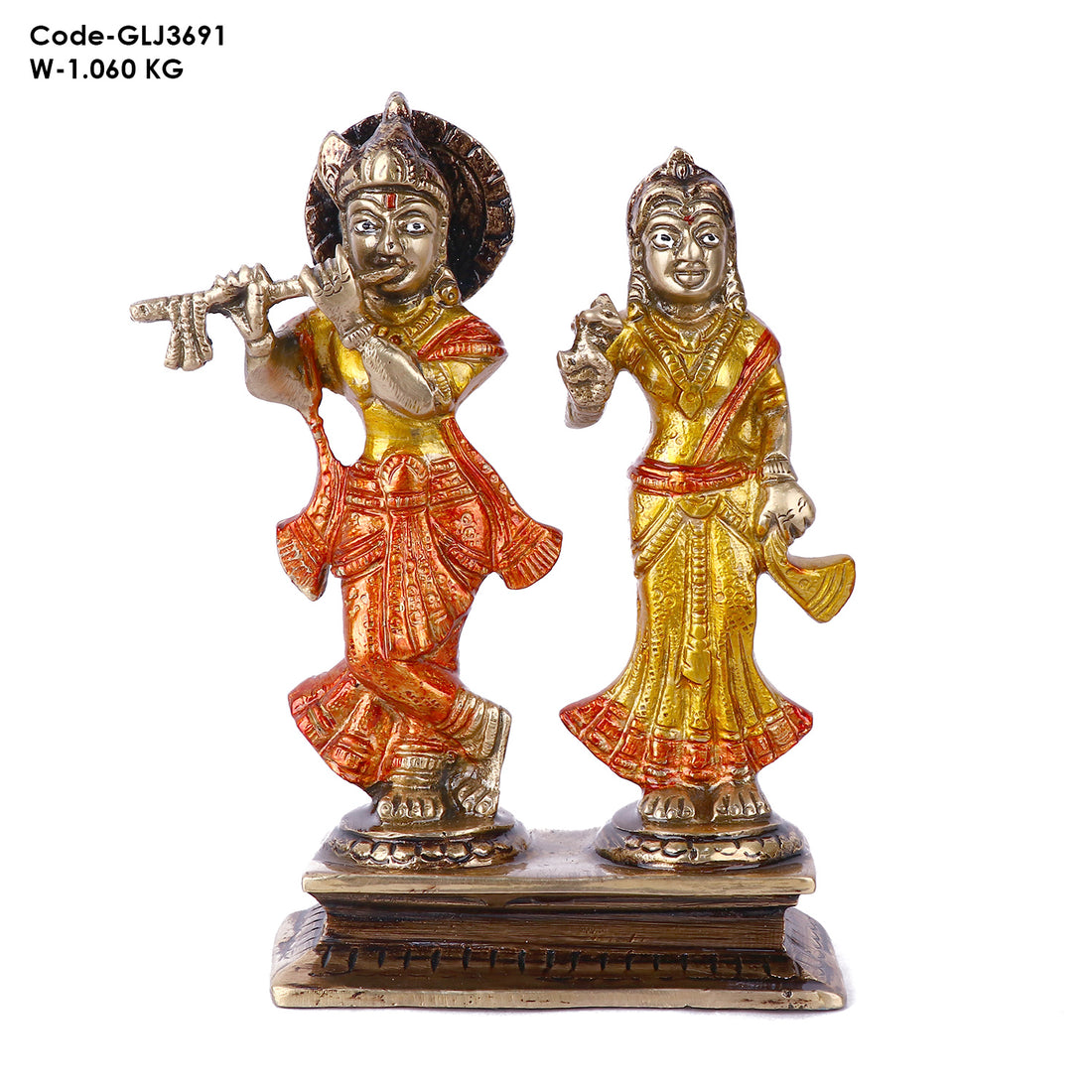 5.9 Inch Gorgeous Radha Rani And Krishna Kanhaiya Colorful Brass Idol