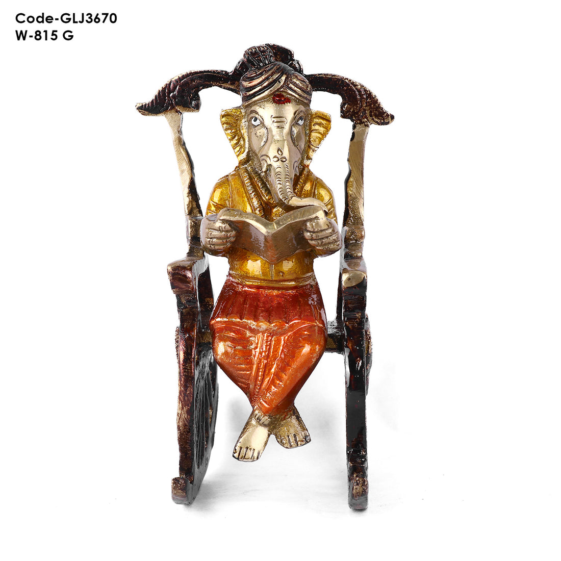 4.5 Inch Pure Brass Reading Book Ganesha Statue
