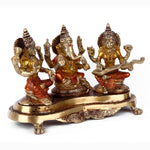 4.7 Inch Brass Lakshmi Ganesh With Saraswati Idol