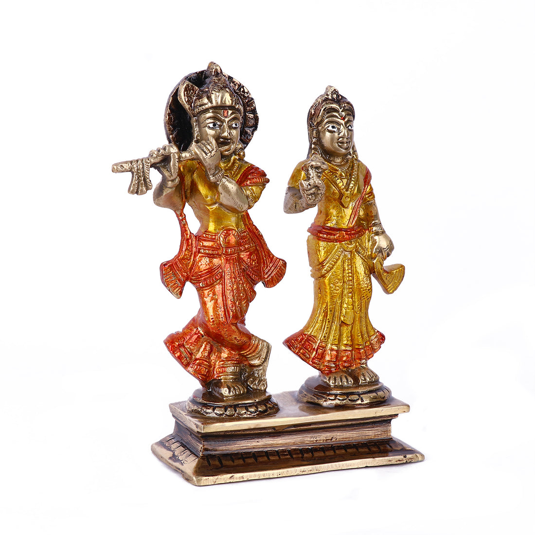 5.9 Inch Gorgeous Radha Rani And Krishna Kanhaiya Colorful Brass Idol