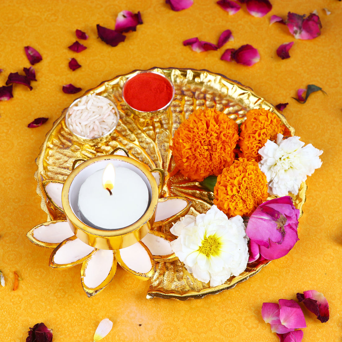 Adorable Gold And White Pooja Platter