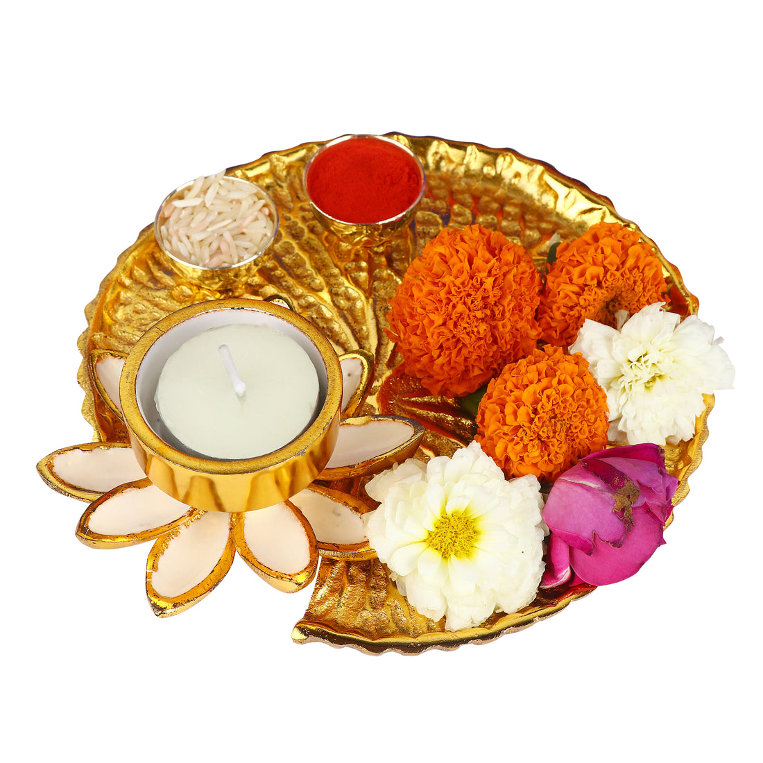Adorable Gold And White Pooja Platter