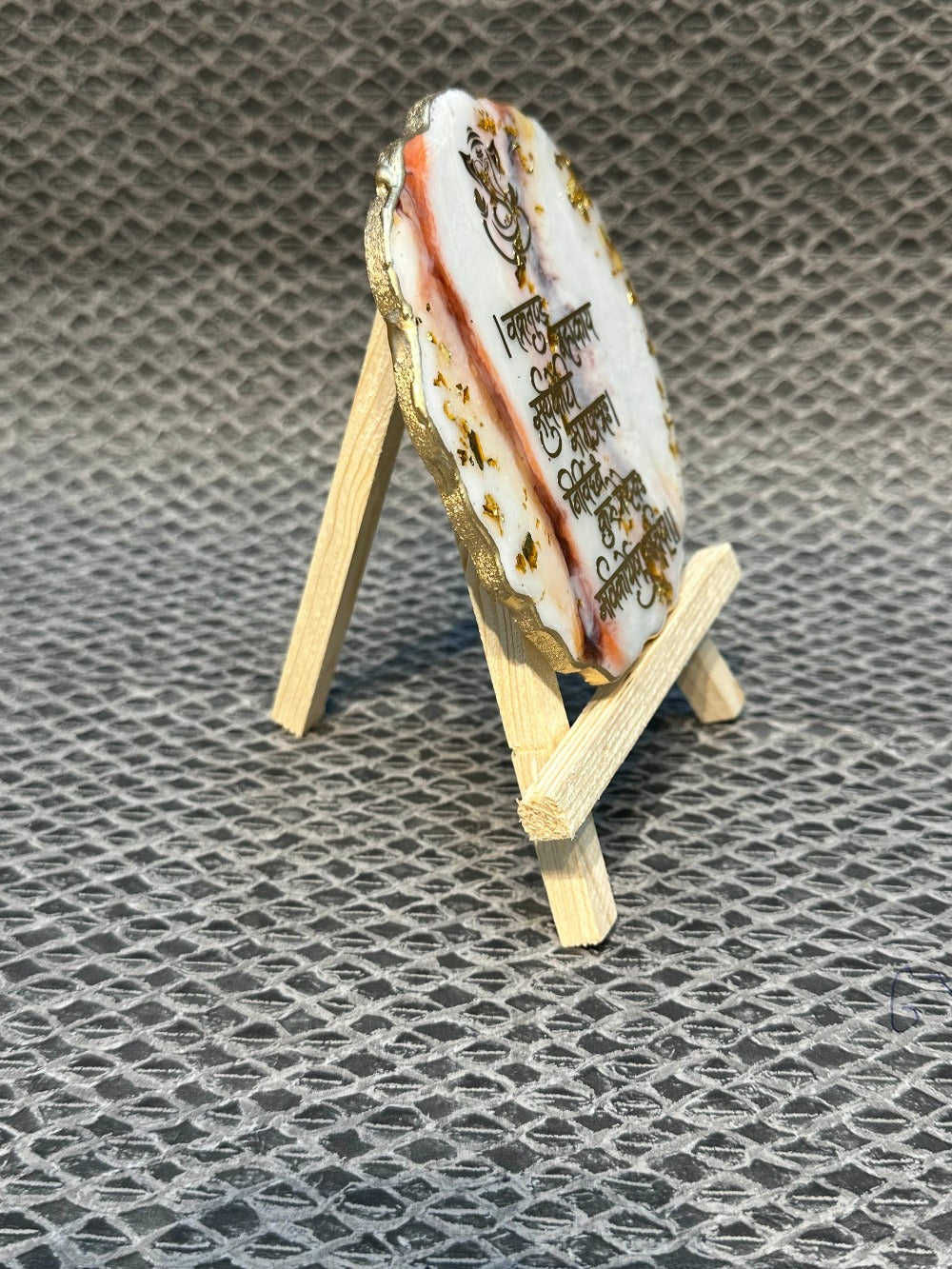 Decorative Ganesha Mantra Frame With Stand Made With Epoxy