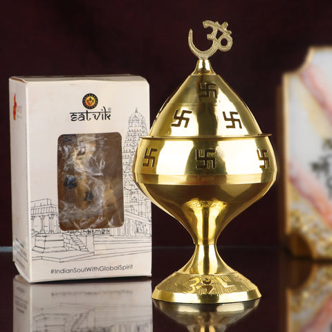 Om Akhand Diya – Brass diya with sacred Om symbol, ideal for continuous flame during pooja and meditation rituals. India’s Largest Pooja Accessories Brand – www.satvikstore.in