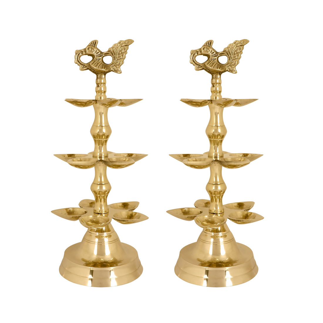 Brass 3 Step Panchmukhi Peacock Kerala Diya