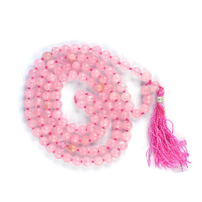 108 Beads Rose Quartz Crystal Jaap Mala for Chakra Healing