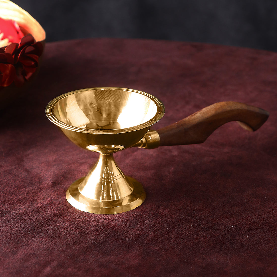 Fascinating Aarti Diya with Curved Wooden Handle