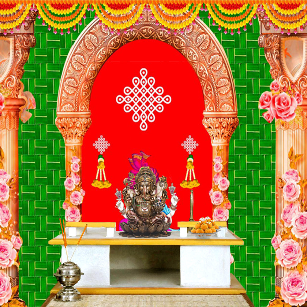Backdrop Cloth Print Ganesh on Banana Leaf Design
